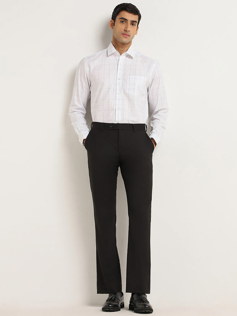 WES Formals White Checked Cotton Relaxed Fit Shirt