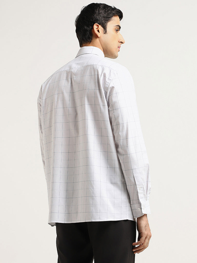 WES Formals White Checked Cotton Relaxed Fit Shirt