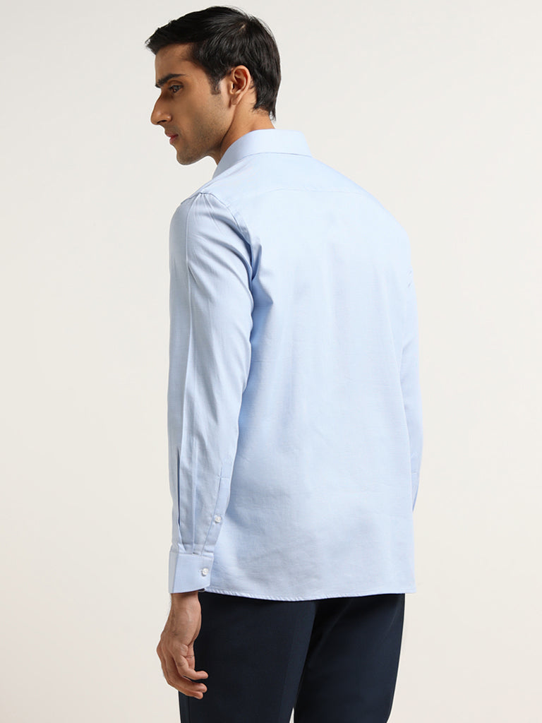 WES Formals Blue Cotton Slim-Fit Shirt