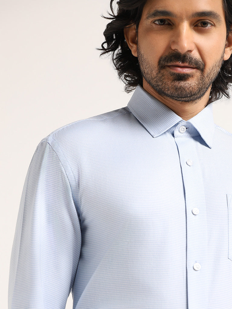 WES Formals Blue Printed Cotton Relaxed Fit Shirt