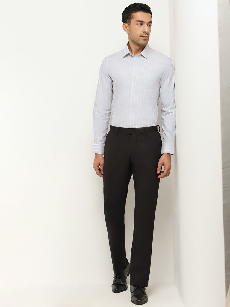 WES Formals Grey Cotton Slim-Fit Shirt