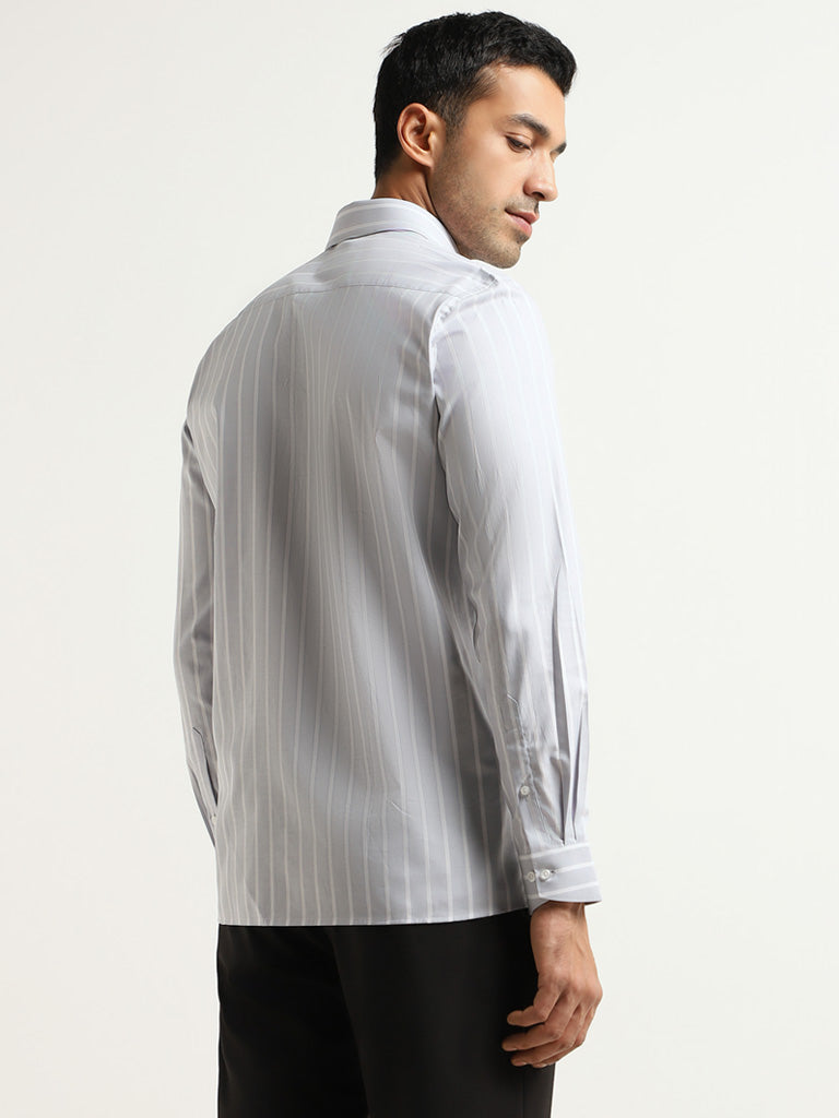 WES Formals Grey Cotton Slim-Fit Shirt