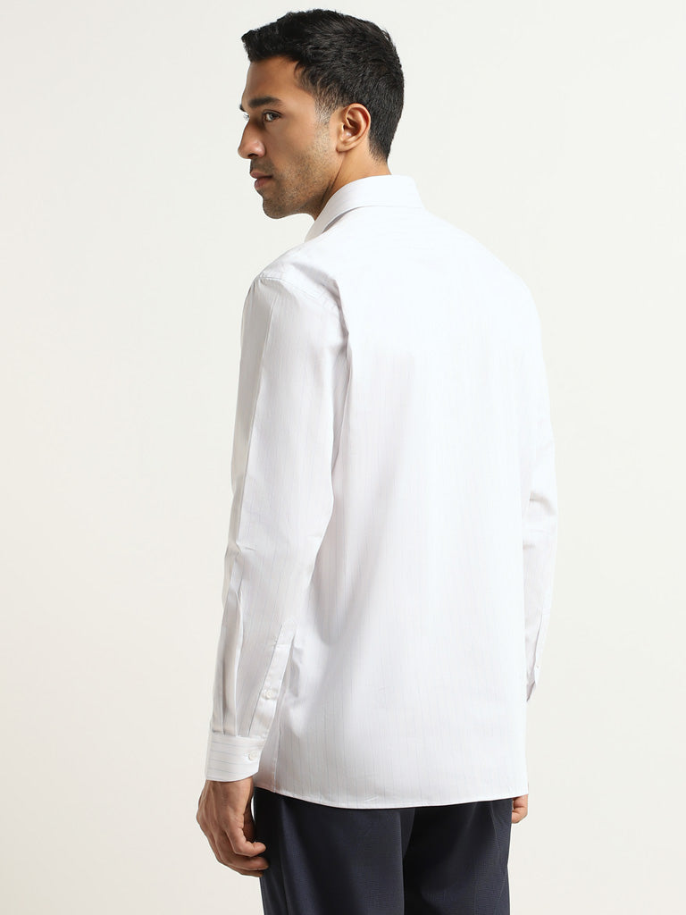 WES Formals White Striped Cotton Relaxed Fit Shirt