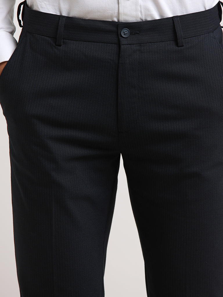 WES Formals Navy Cotton Slim-Fit Trousers