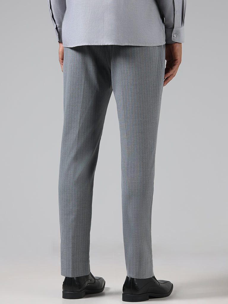 WES Formals Grey Striped Slim Tapered Trousers