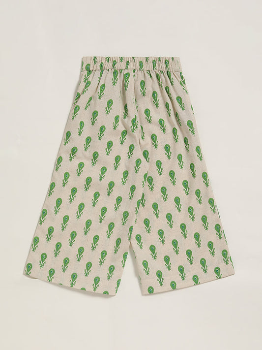 Utsa Kids Off White Printed Palazzos (2 - 8yrs)