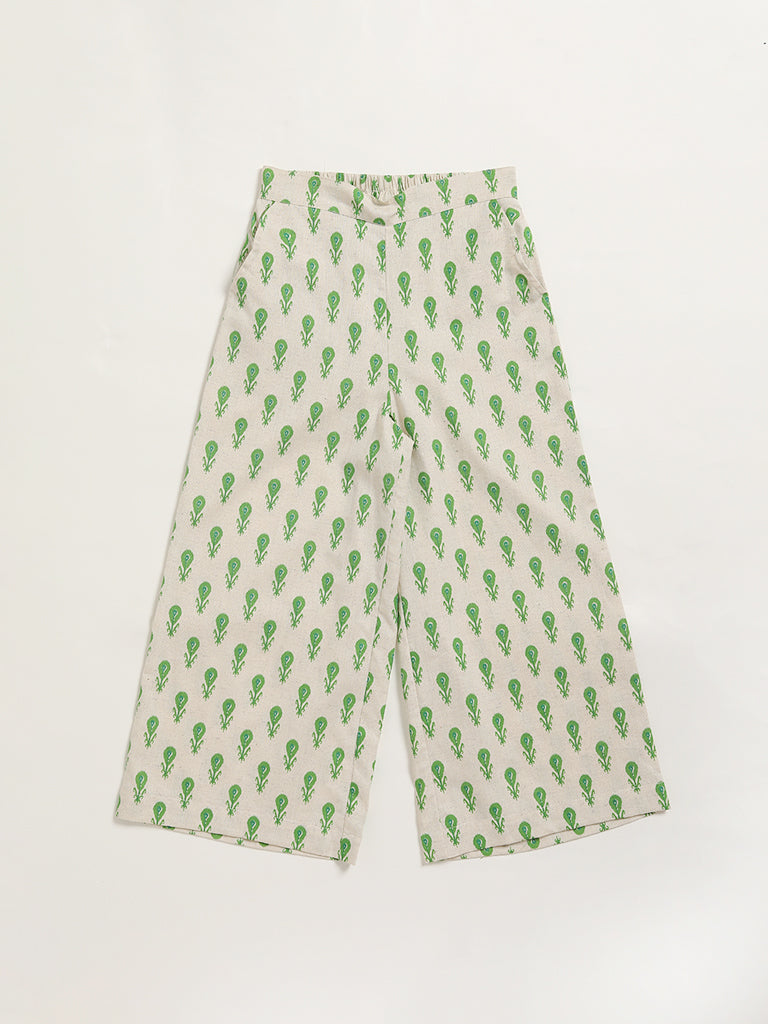 Utsa Kids Off White Printed Palazzos (8 -14yrs)