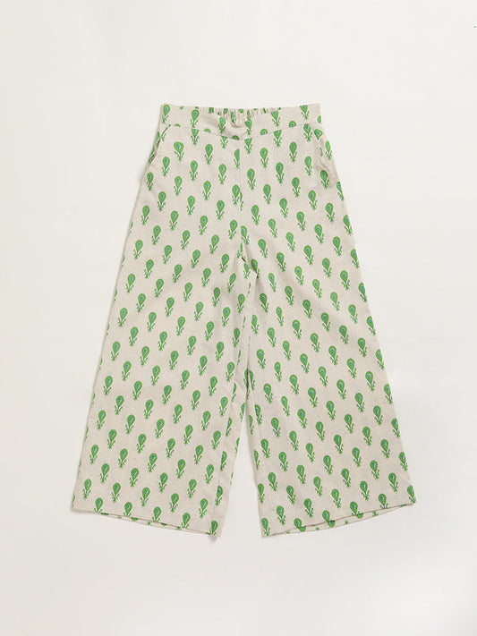 Utsa Kids Off White Printed Palazzos (8 -14yrs)