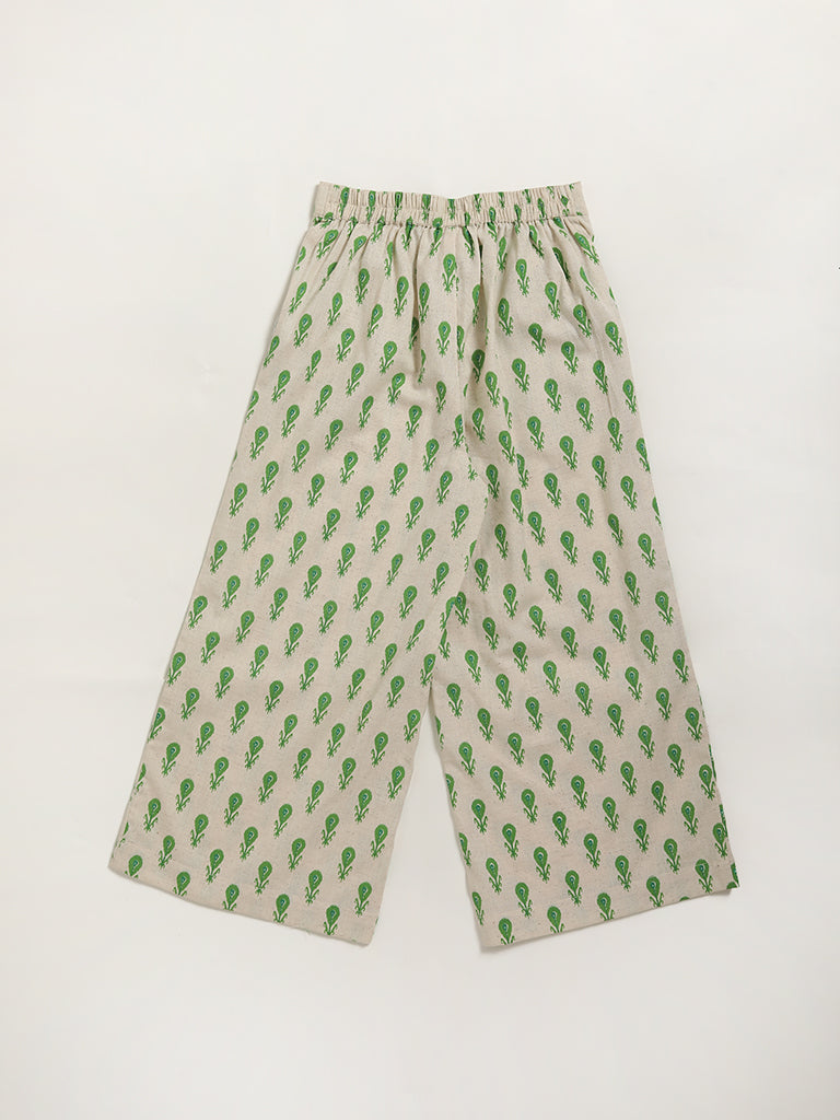 Utsa Kids Off White Printed Palazzos (8 -14yrs)