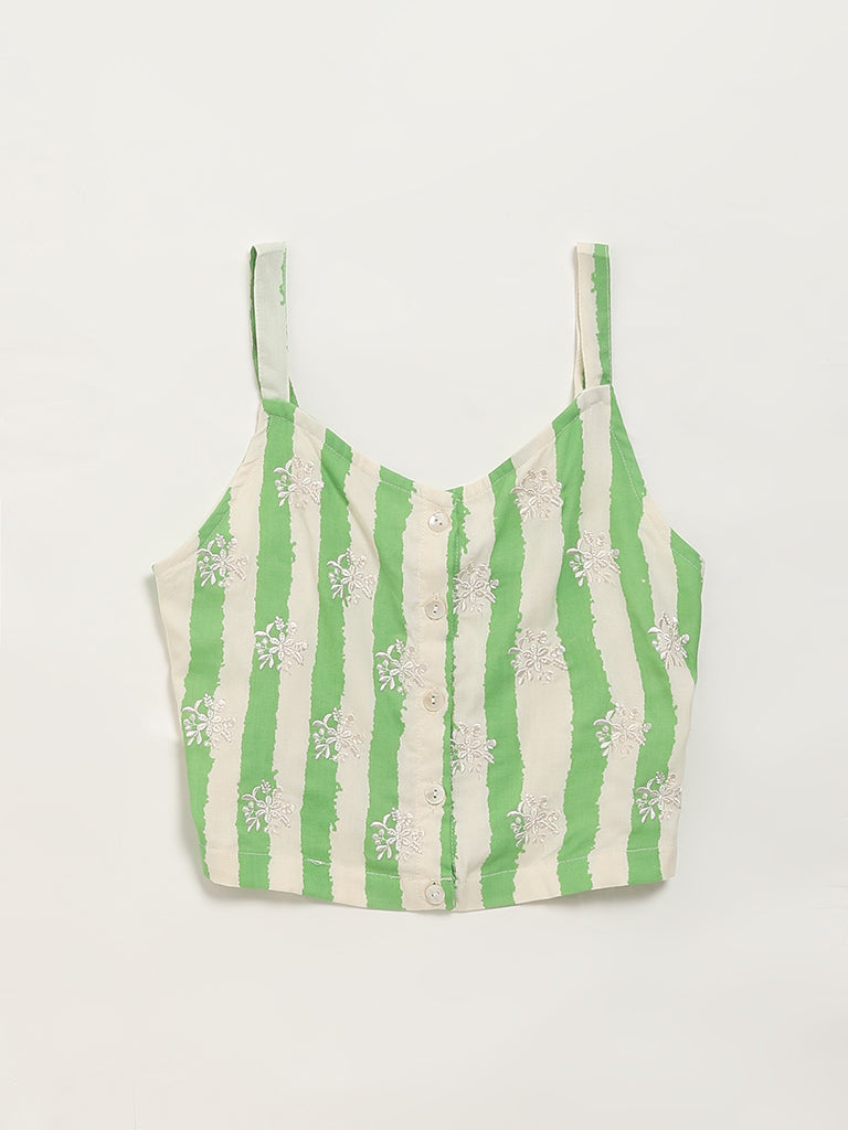 Utsa Kids Green Striped Crop Top (8 -14yrs)