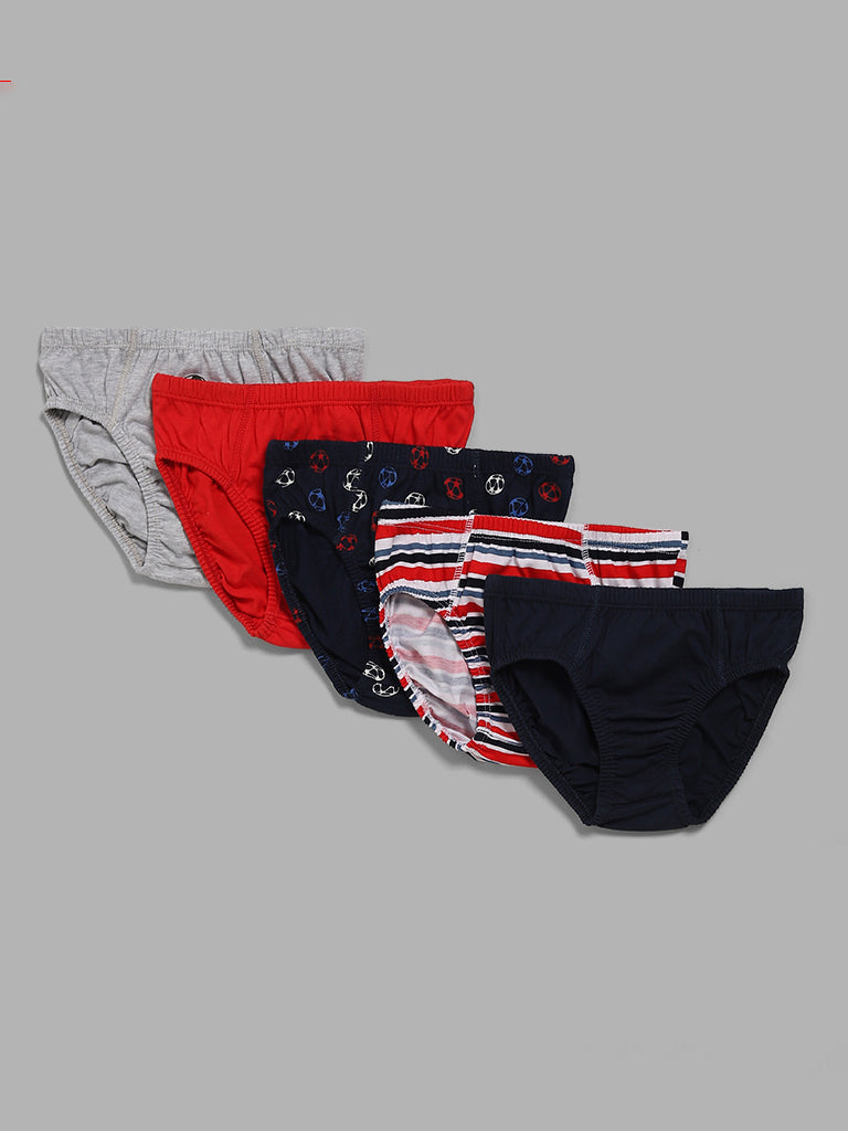 Y&F Kids Red Printed Briefs - Pack Of 5