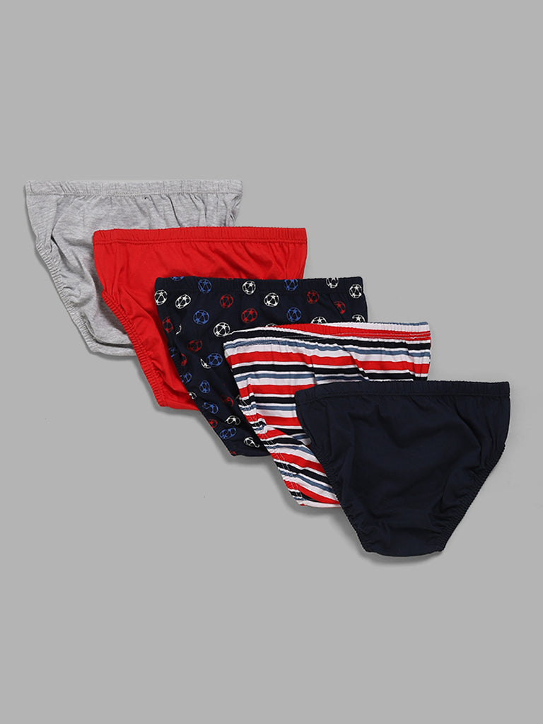 Y&F Kids Red Printed Briefs - Pack Of 5