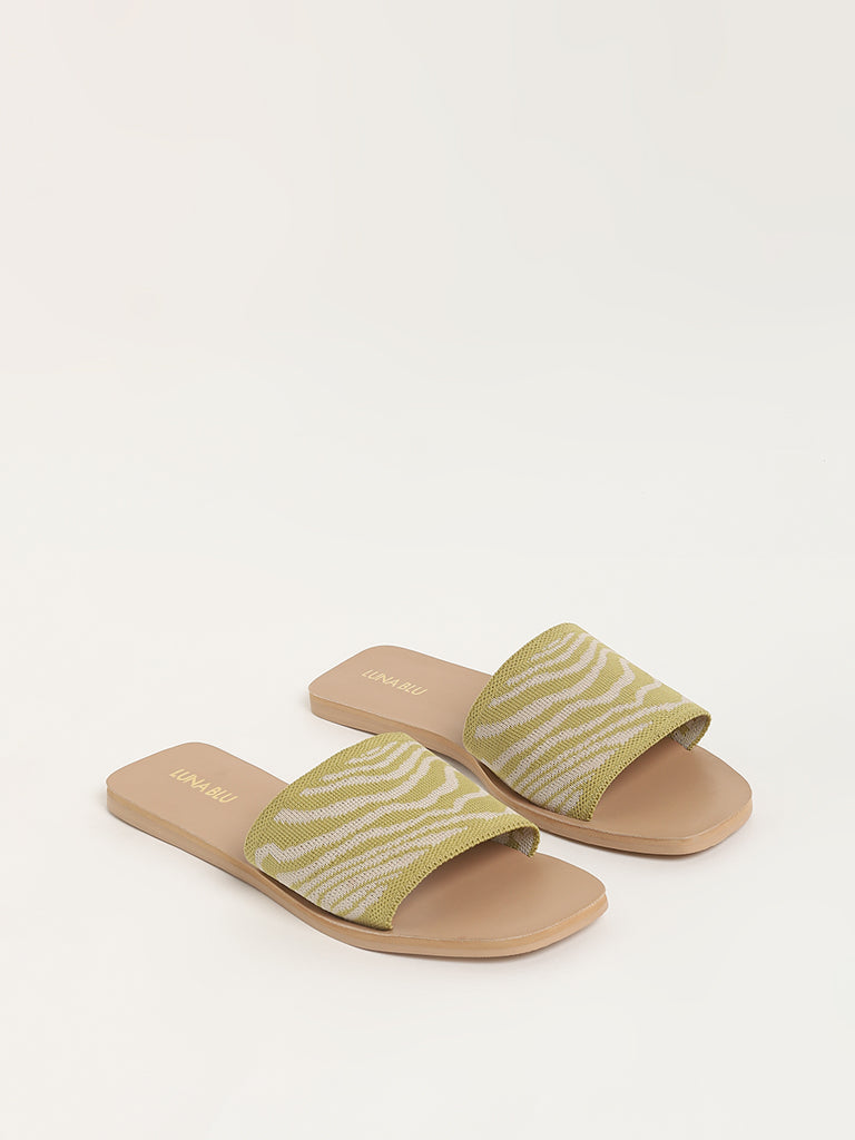 LUNA BLU Lime Green Zebra-Striped Slides