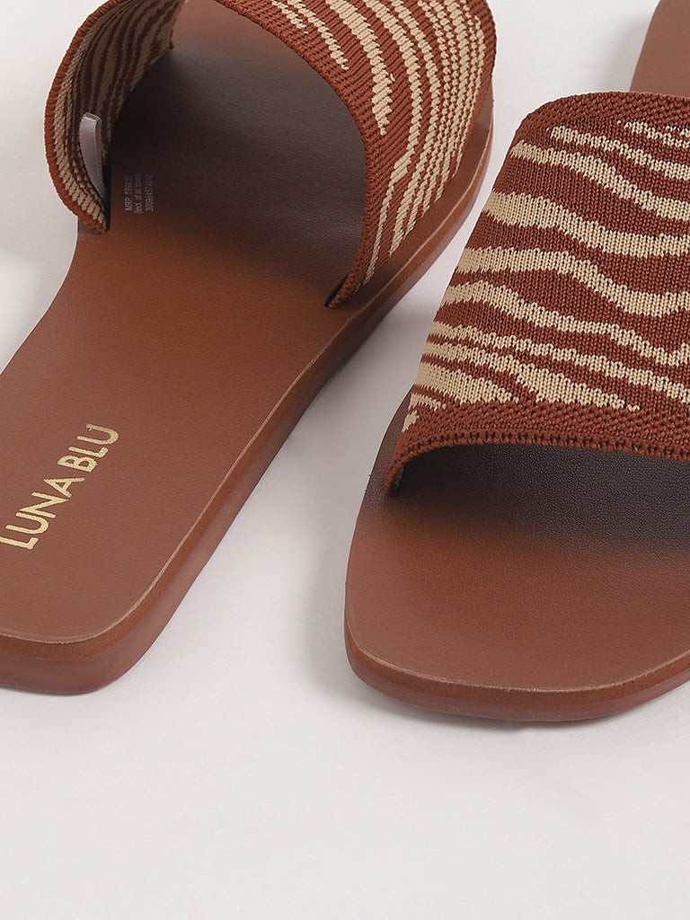 LUNA BLU Tan Zebra-Striped Slides