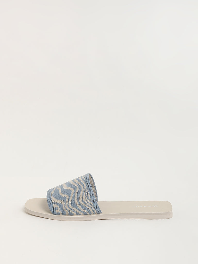 LUNA BLU Light Blue Zebra-Striped Slides