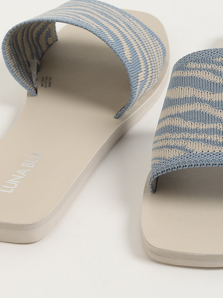 LUNA BLU Light Blue Zebra-Striped Slides