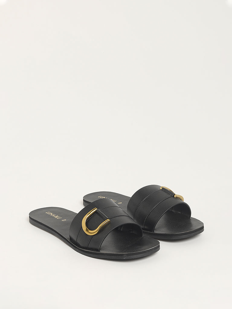 LUNA BLU Black Buckle Slides