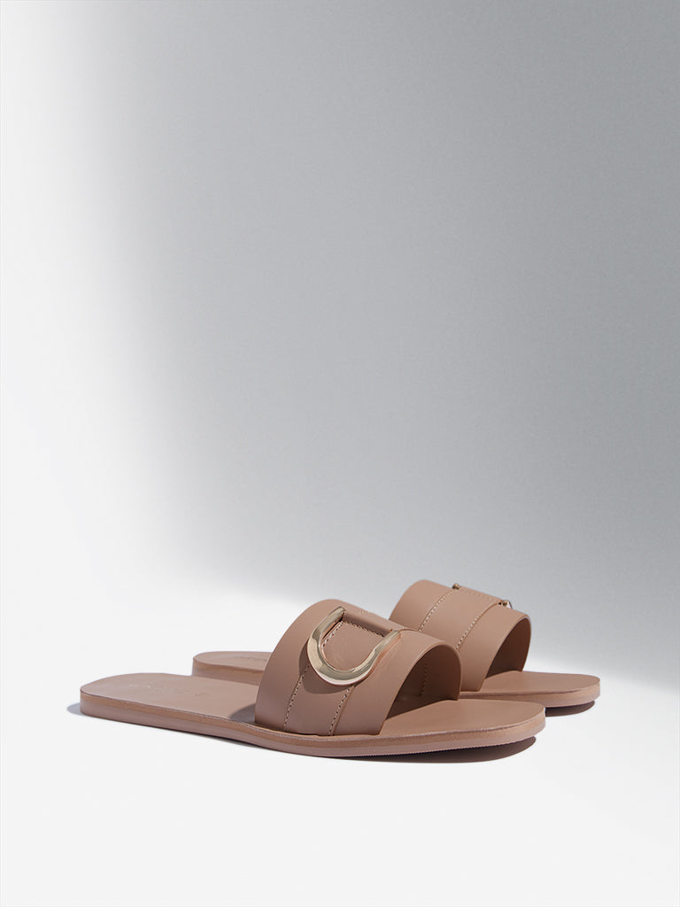 LUNA BLU Brown Buckle Slides