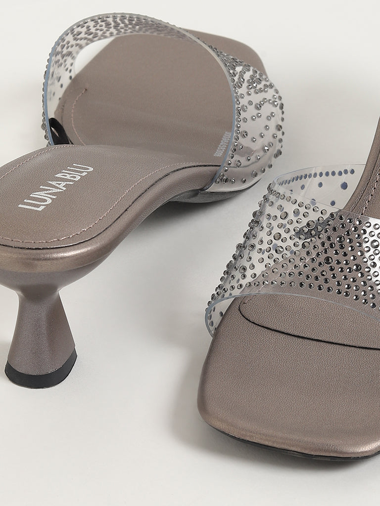 LUNA BLU Grey Embellished Heel Sandals