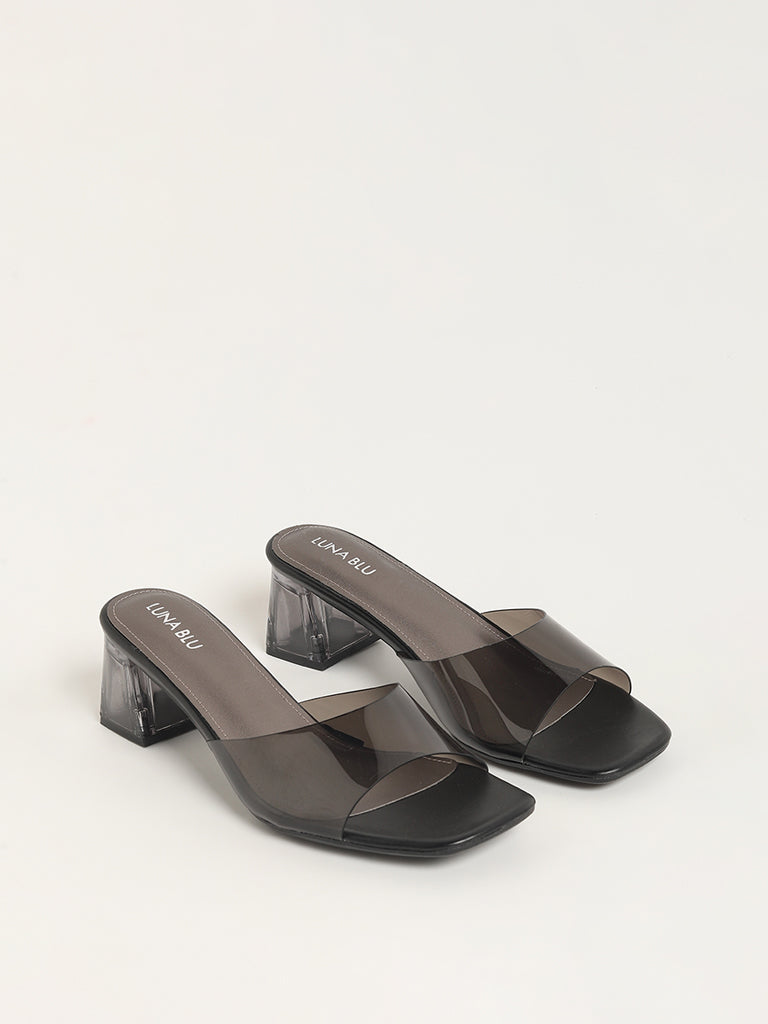 LUNA BLU Black Transparent Heel Sandals