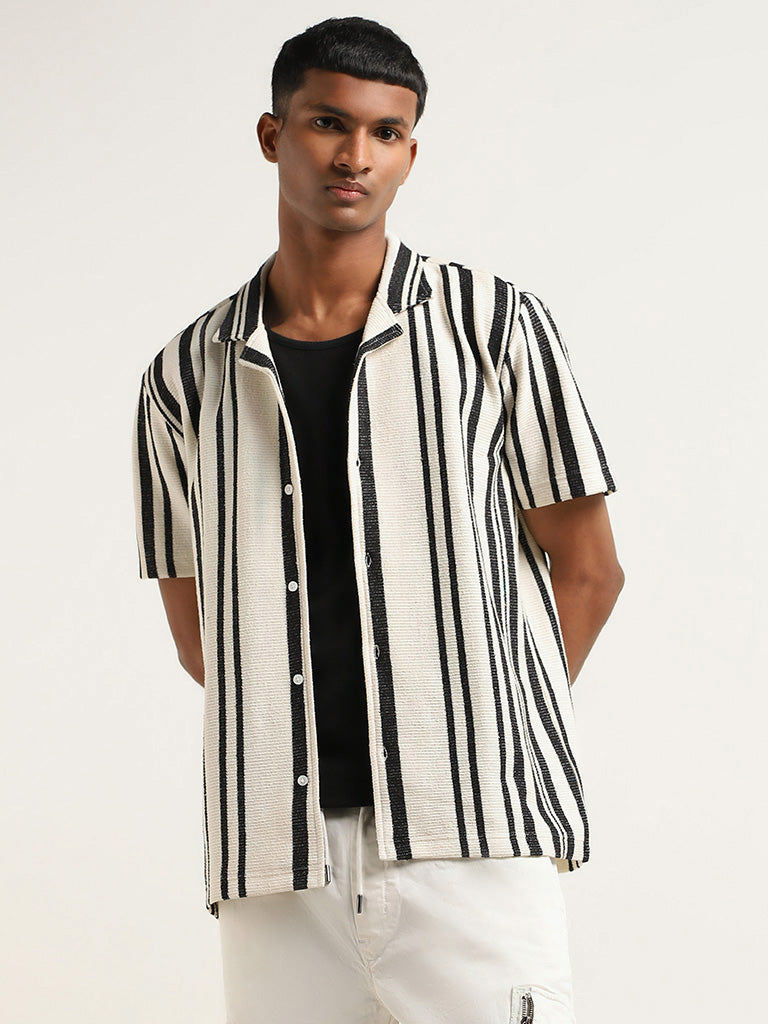 Nuon Off-White Knitted Striped Shirt