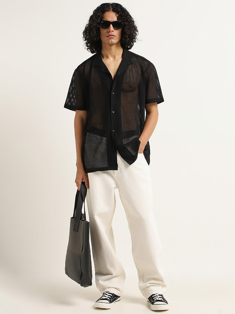 Nuon Black Mesh Relaxed Fit Shirt