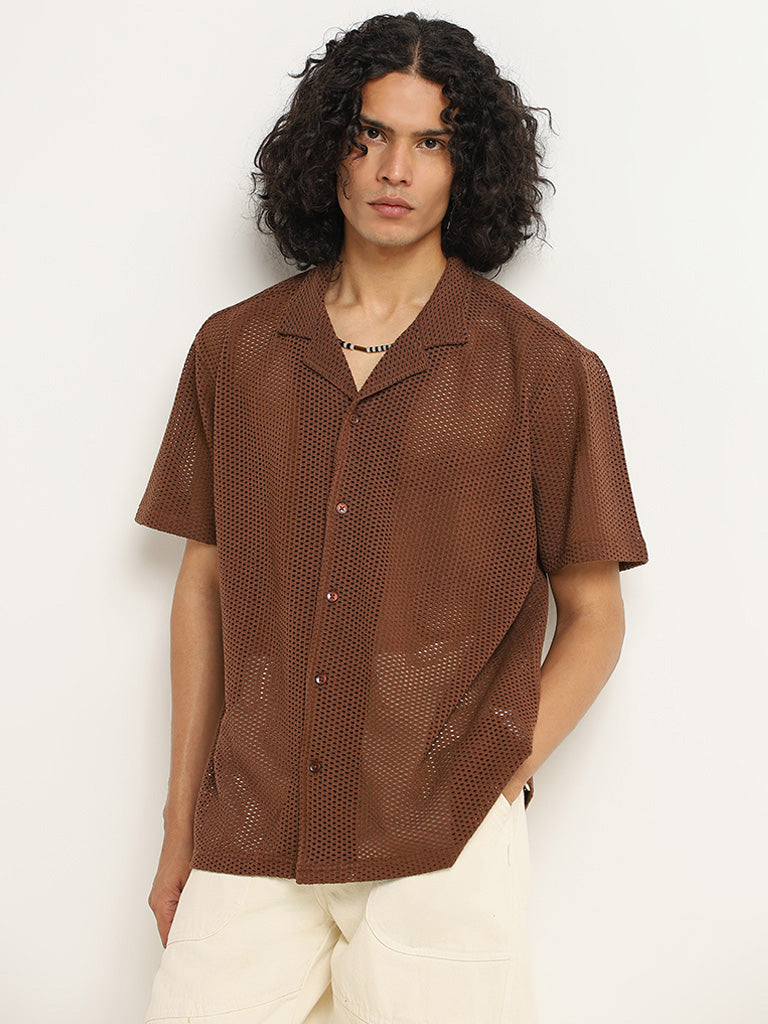 Nuon Brown Mesh Relaxed Fit Shirt