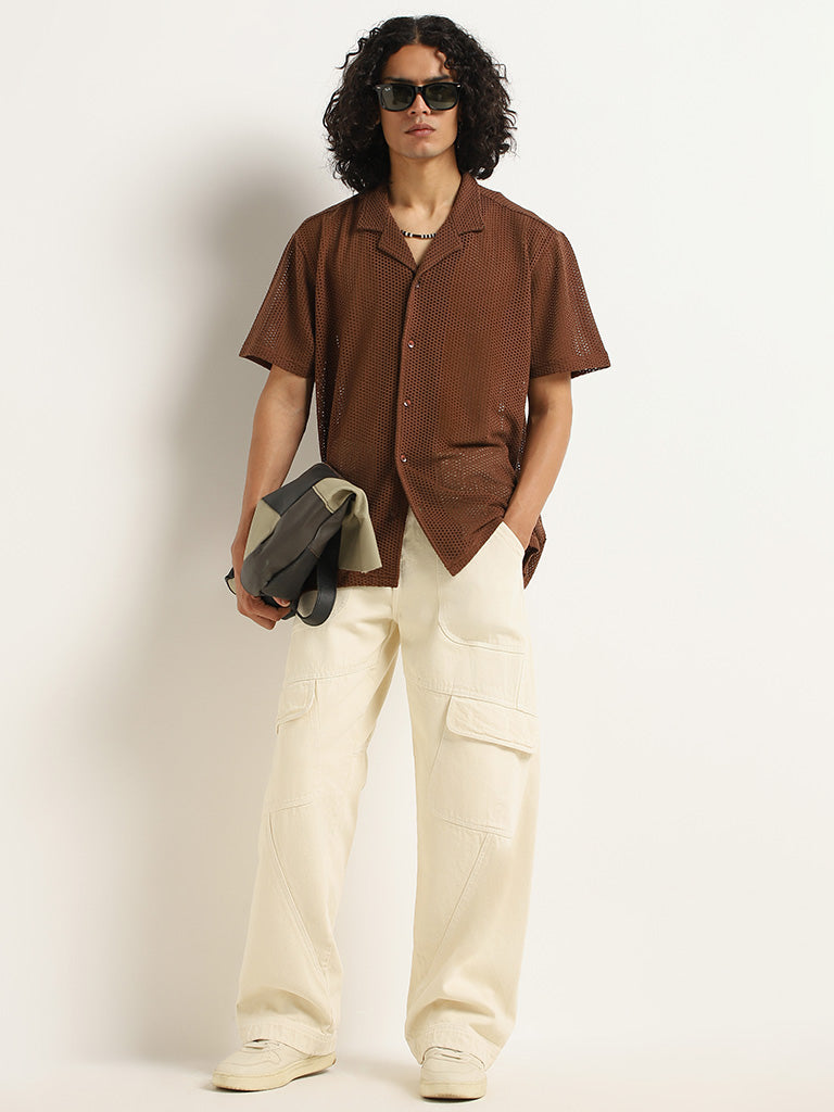 Nuon Brown Mesh Relaxed Fit Shirt