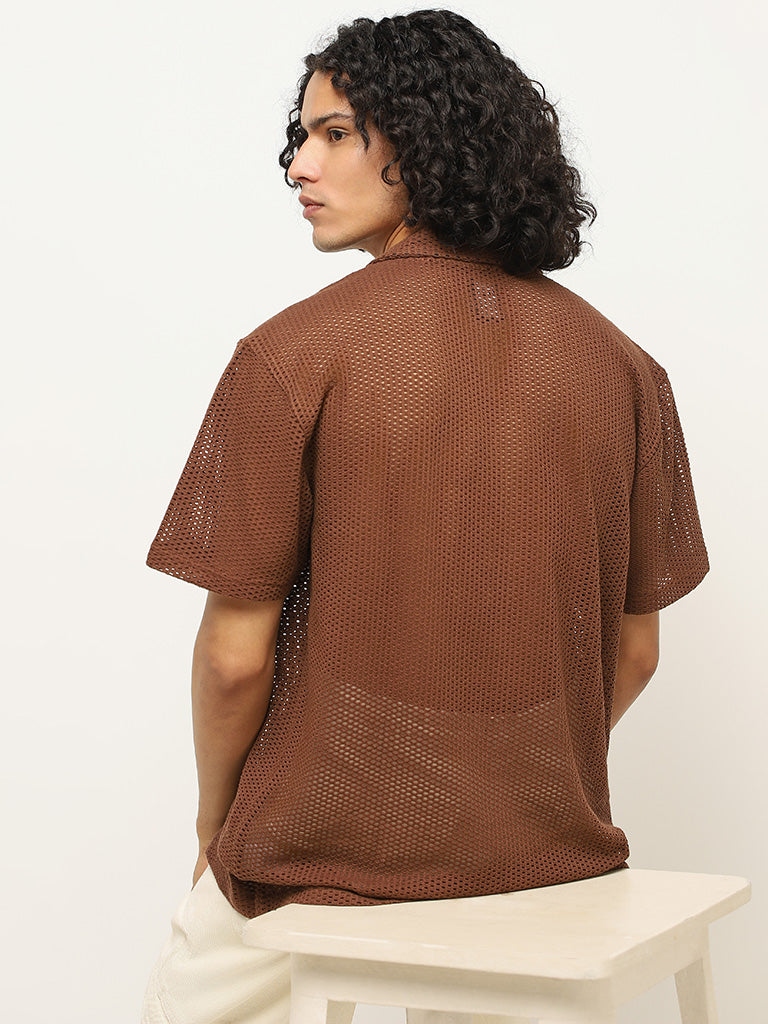 Nuon Brown Mesh Relaxed Fit Shirt