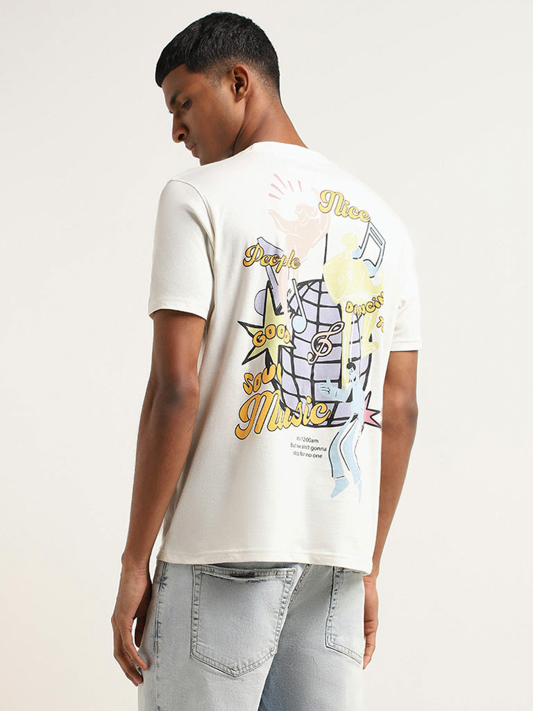 Nuon Off-White Printed Slim Fit T-Shirt