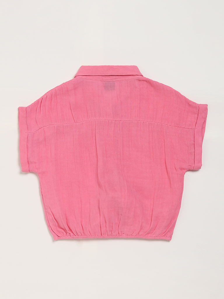 Y&F Kids Pink Tie Up Shirt