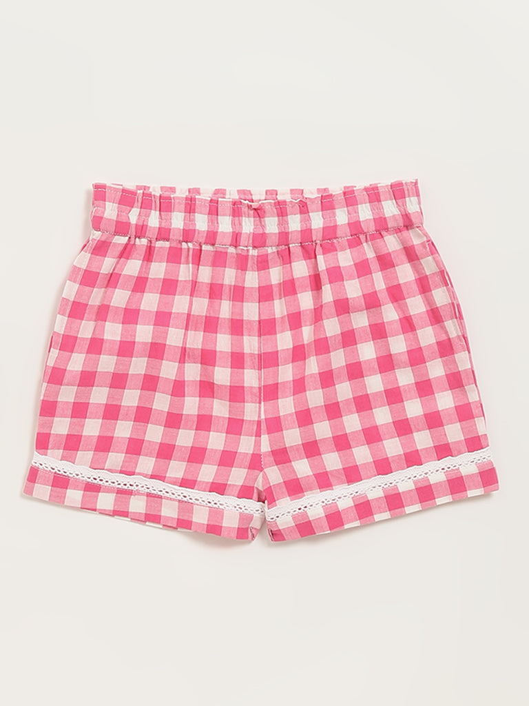 Utsa Kids Pink Gingham Checkered Shorts (2 - 8yrs)