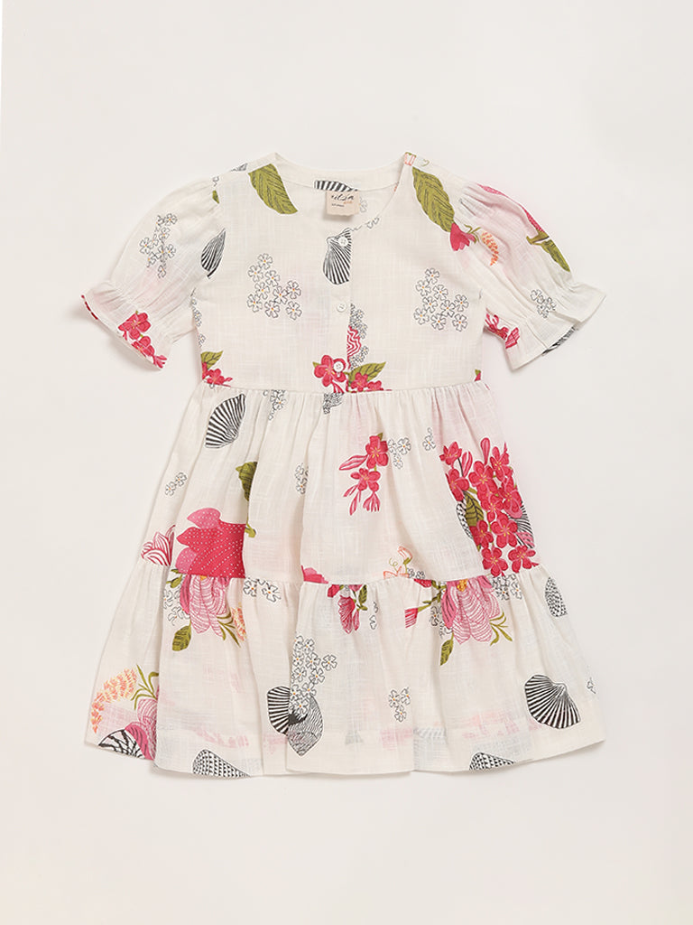 Utsa Kids White Floral Printed Dress (2 - 8yrs)