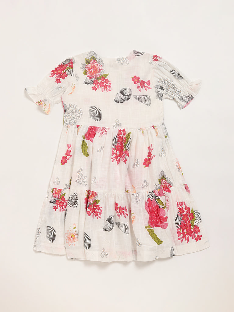 Utsa Kids White Floral Printed Dress (8 -14yrs)