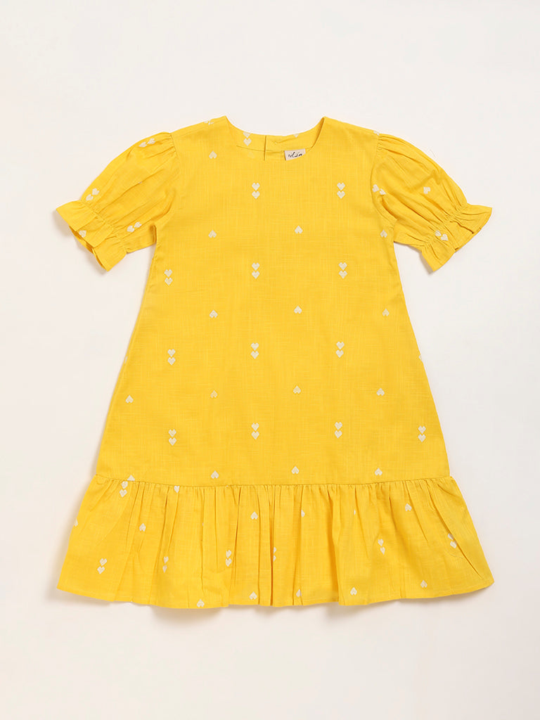 Utsa Kids Yellow Printed Dress (8 -14yrs)