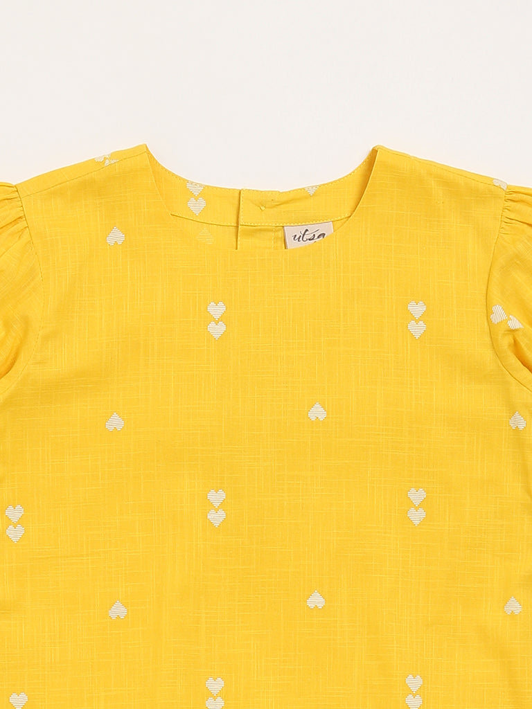 Utsa Kids Yellow Printed Dress (8 -14yrs)