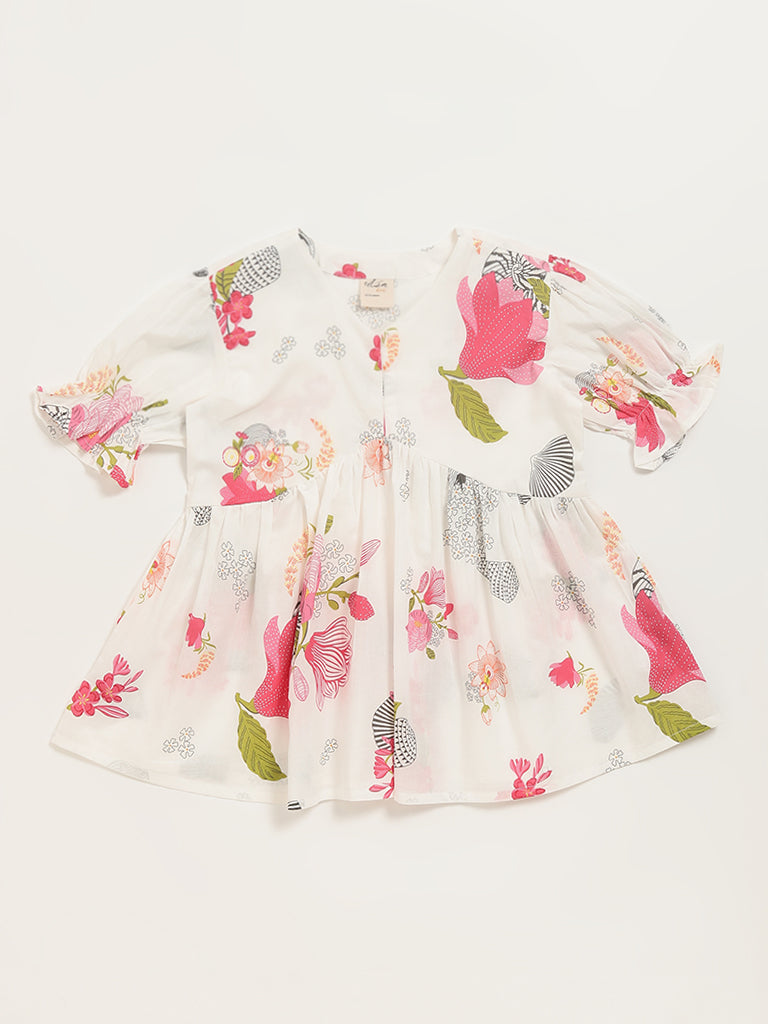 Utsa Kids White Floral Printed Top (8 -14yrs)