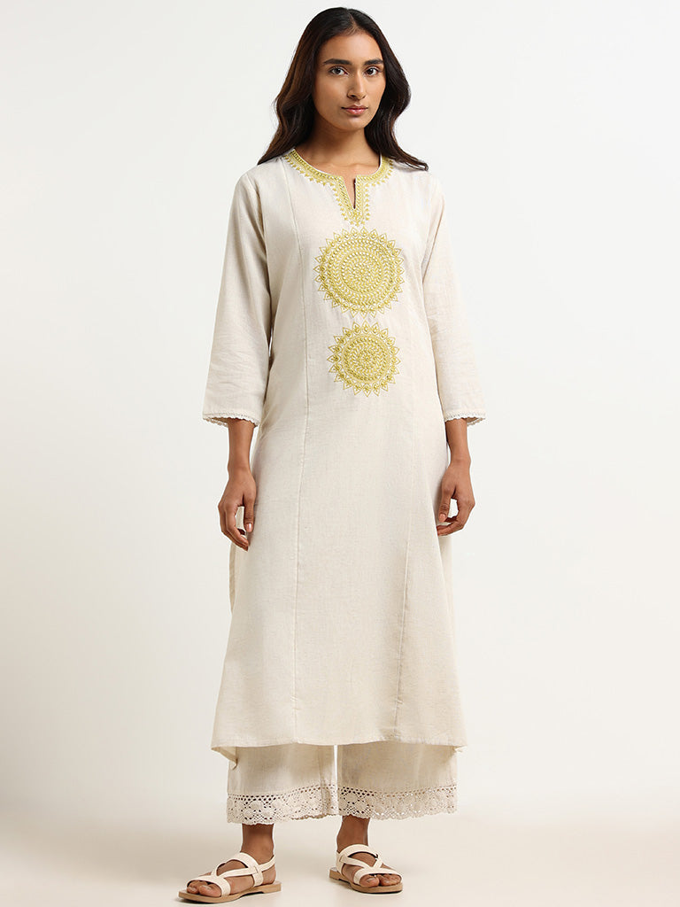 Utsa Beige Embroidered Kurta