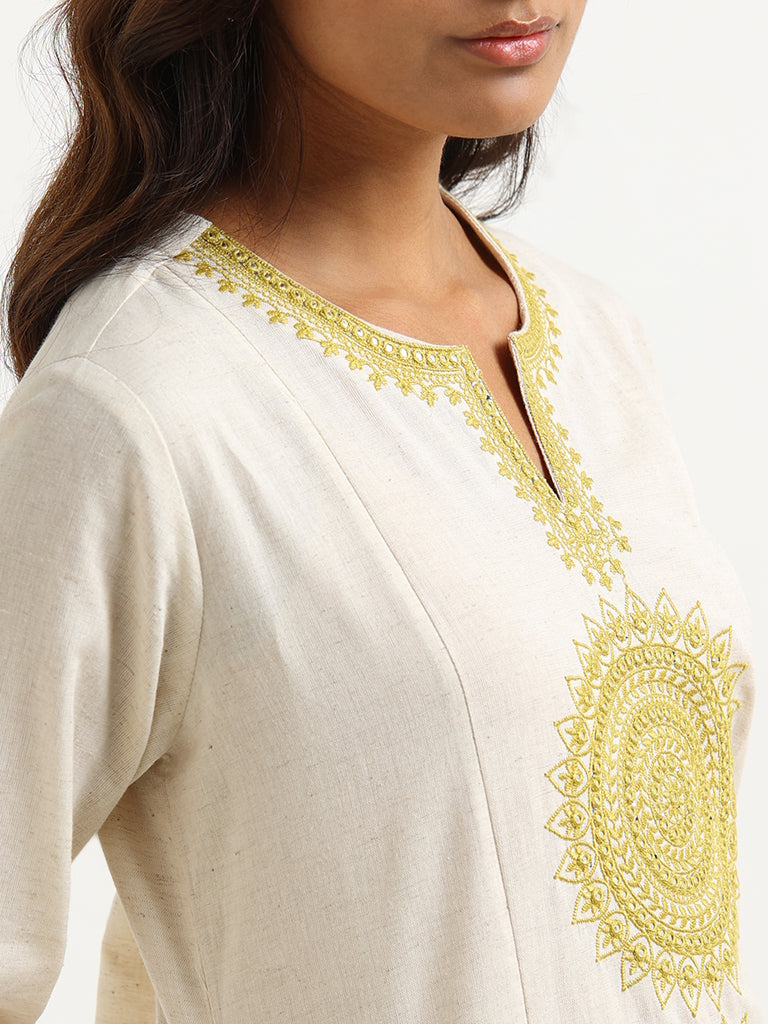 Utsa Beige Embroidered Kurta