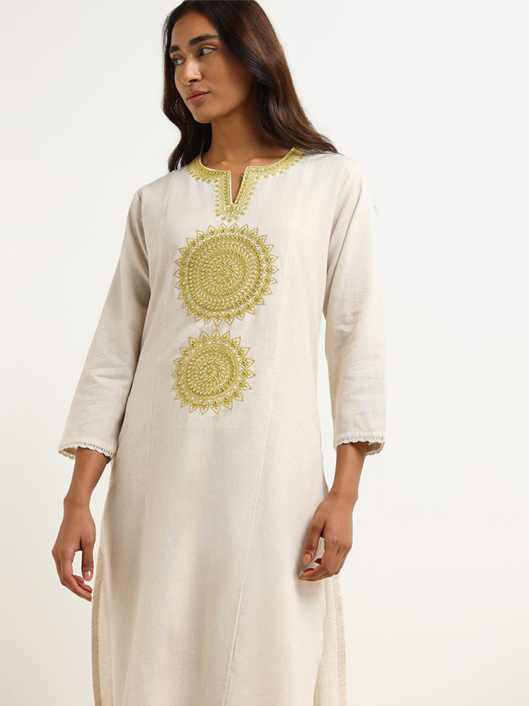 Utsa Beige Embroidered Kurta