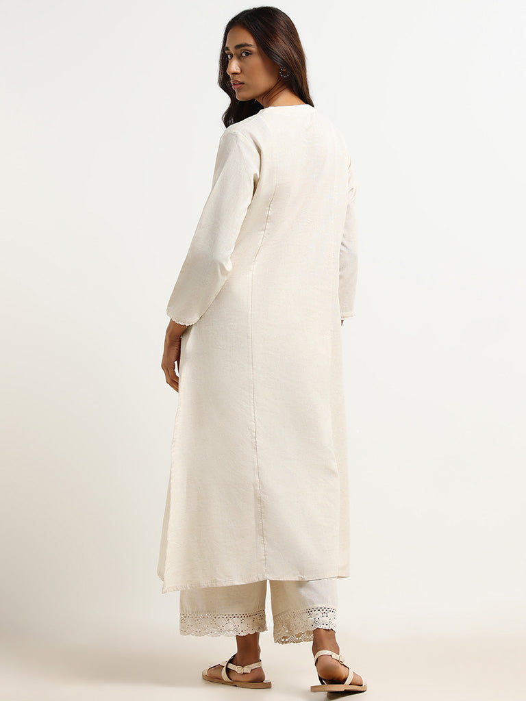 Utsa Beige Embroidered Kurta