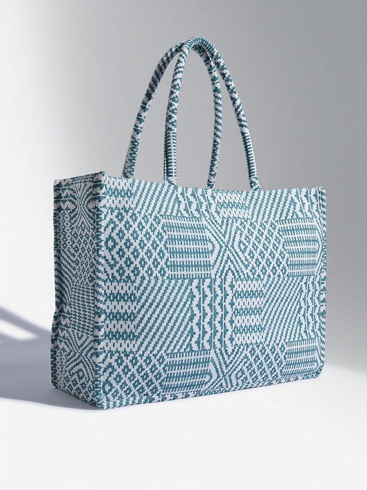 LOV Aqua Printed Tote Bag