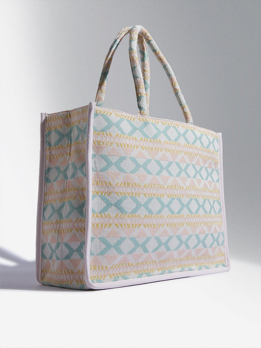 LOV Blue & Pink Geometrical Design Tote Bag