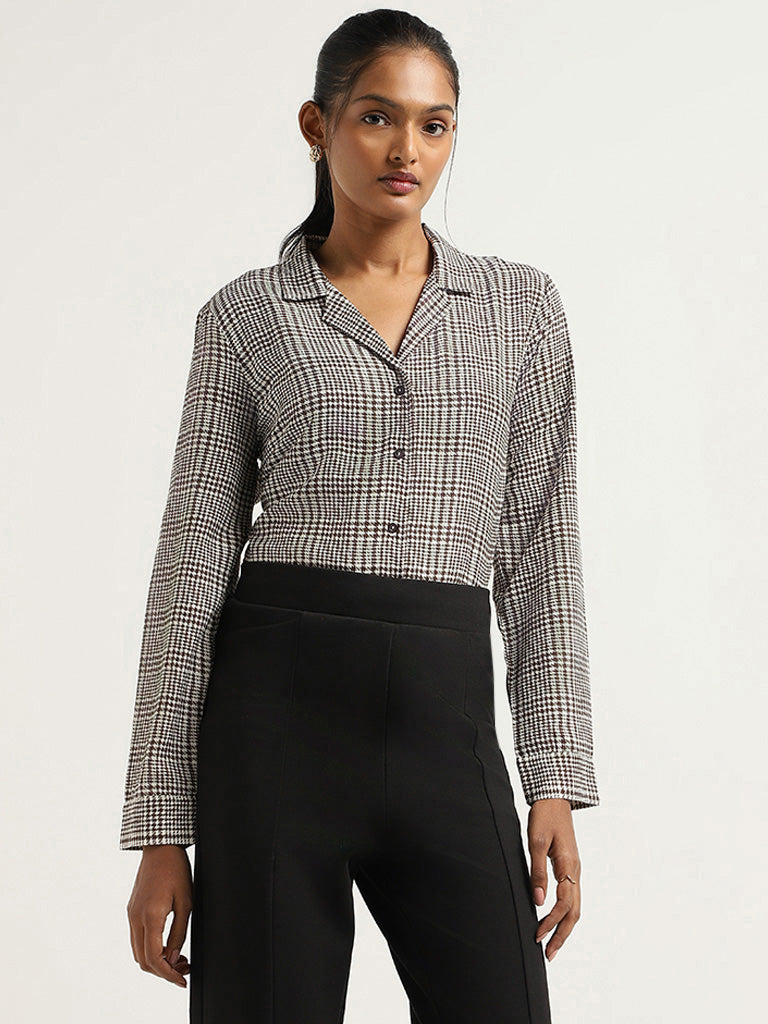 Wardrobe Brown Houndstooth Printed Shirt