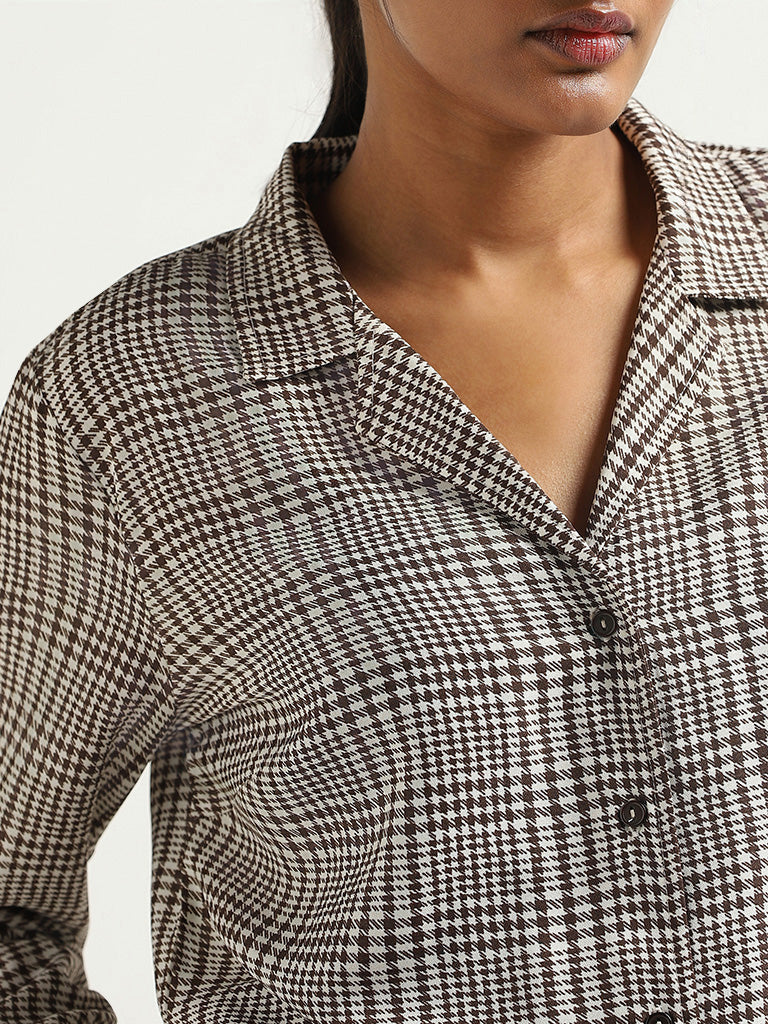 Wardrobe Brown Houndstooth Printed Shirt