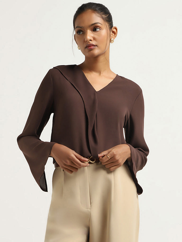 Wardrobe Brown Ruffled Top