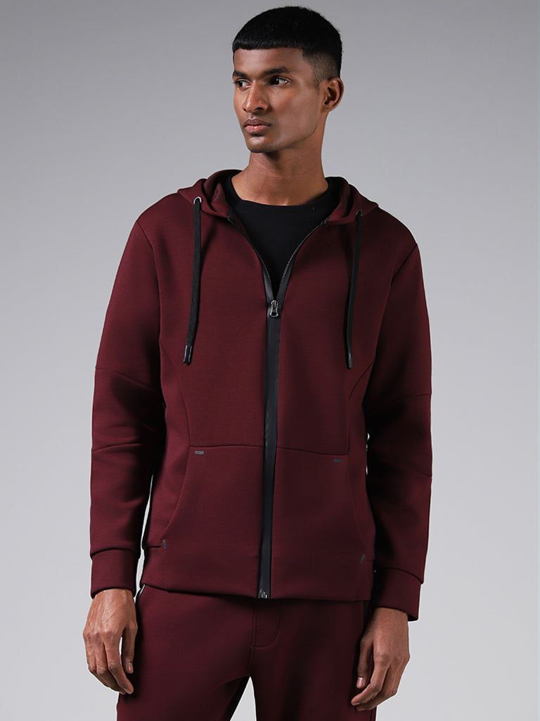 Studiofit Solid Maroon Relaxed-Fit Hoodie Jacket