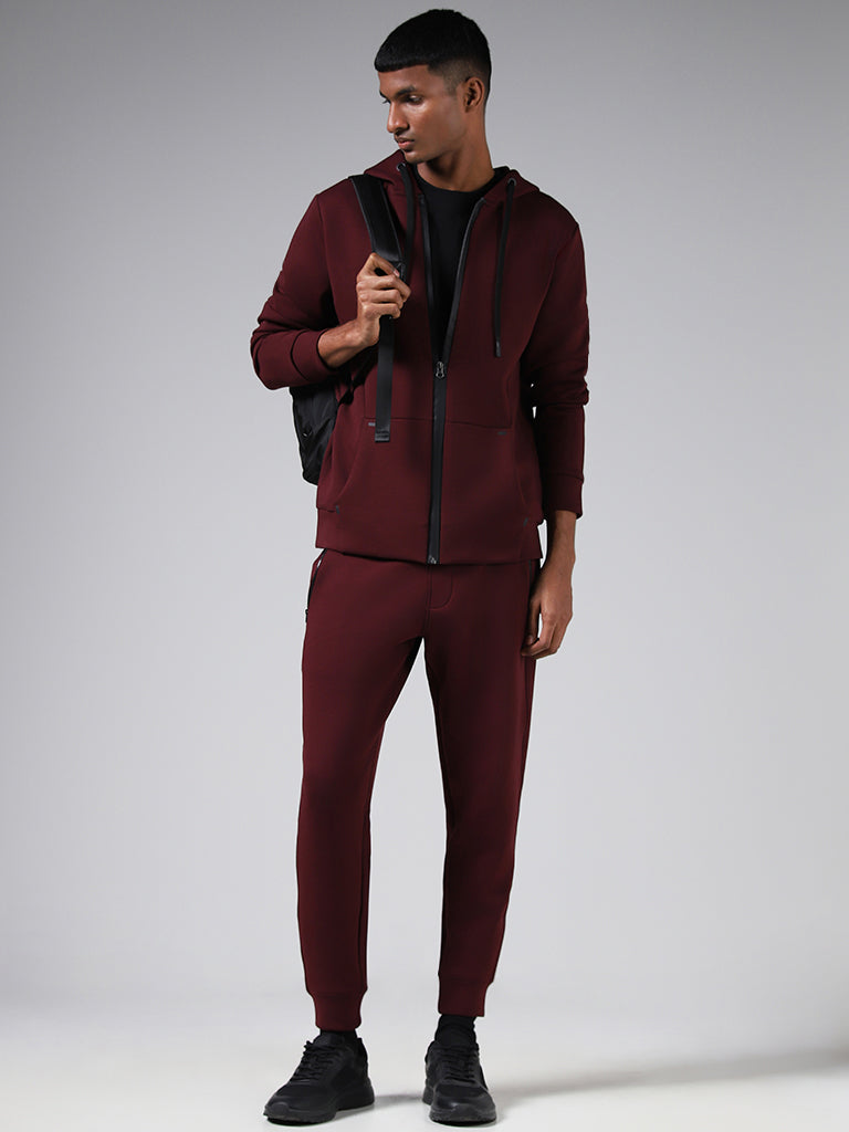 Studiofit Solid Maroon Relaxed-Fit Hoodie Jacket