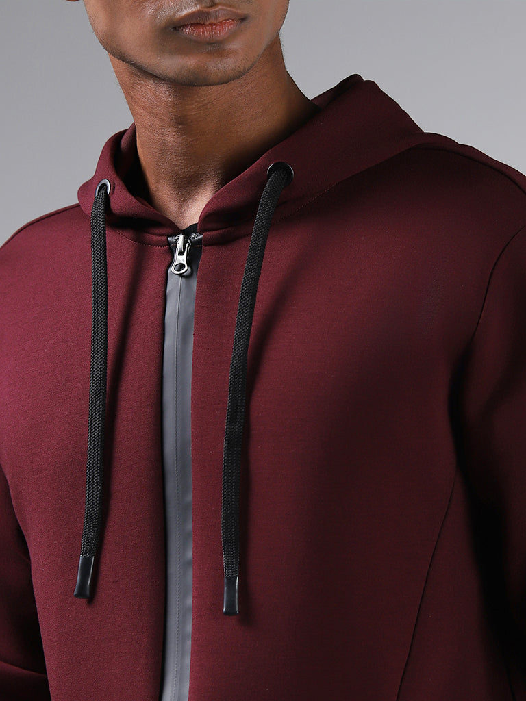 Studiofit Solid Maroon Relaxed-Fit Hoodie Jacket