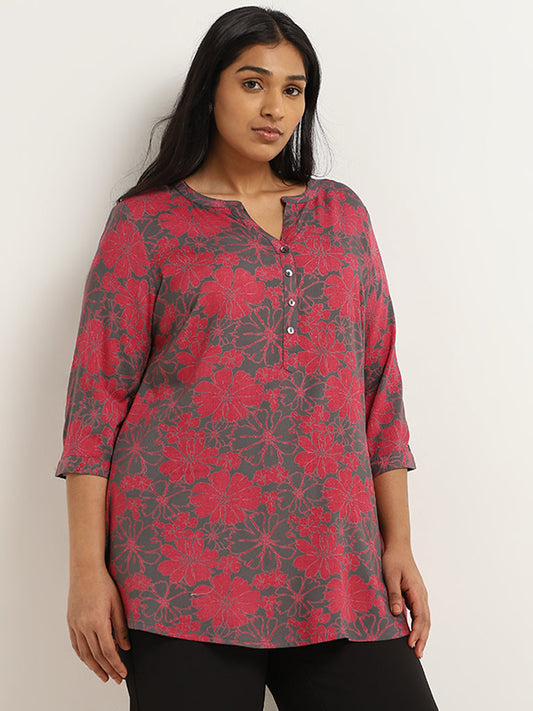 Diza Grey Floral Printed Cotton Kurti